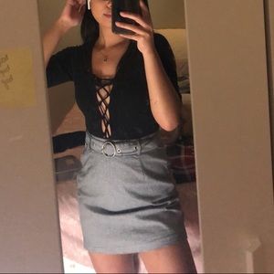 Gingham Skirt with Belt